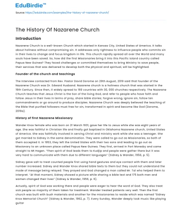 The History Of Nazarene Church