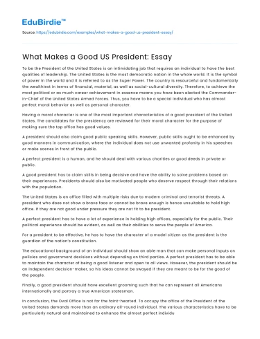 What Makes a Good US President: Essay