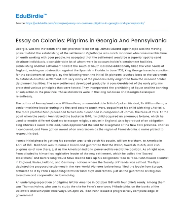 Pilgrims and Their Impact in Georgia and Pennsylvania