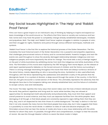 Key Social Issues Highlighted in ‘The Help’ and ‘Rabbit Proof Fence’