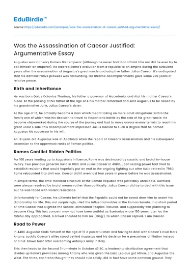 Was the Assassination of Caesar Justified: Argumentative Essay