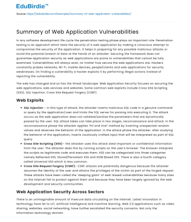 Summary of Web Application Vulnerabilities