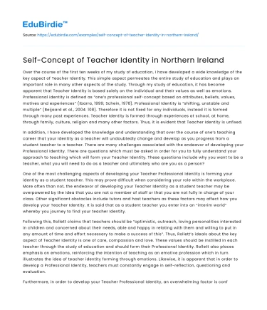 Self-Concept of Teacher Identity in Northern Ireland