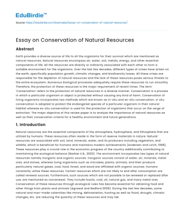 Essay on Conservation of Natural Resources