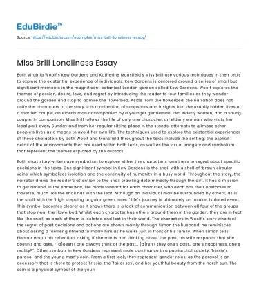 Miss Brill Loneliness Essay