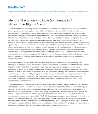 Gender Roles in A Midsummer Night’s Dream