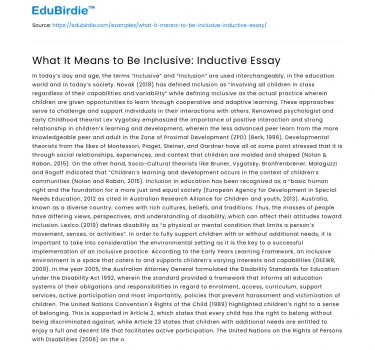 What It Means to Be Inclusive: Inductive Essay