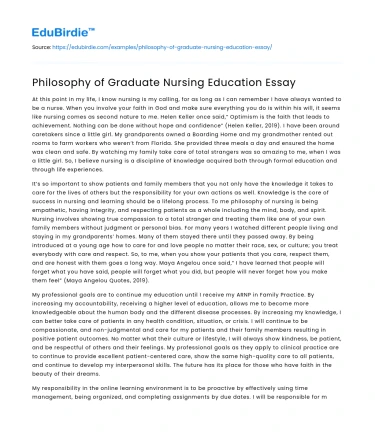 Philosophy of Graduate Nursing Education Essay