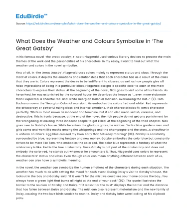 What Does the Weather and Colours Symbolize in ‘The Great Gatsby’