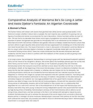 Comparative Analysis of Ba’s So Long A Letter and Djebar’s Fantasia