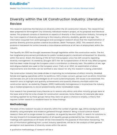 Diversity within the UK Construction Industry: Literature Review