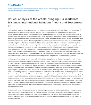 Critical Analysis: International Relations Theory and September 11
