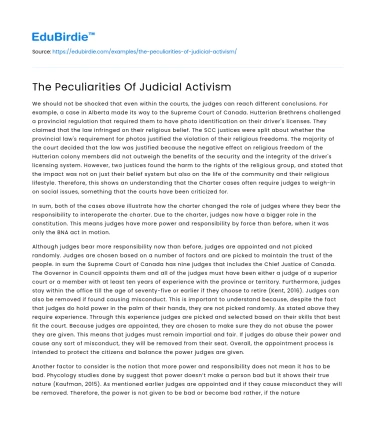 The Peculiarities Of Judicial Activism