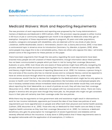 Medicaid Waivers: Work and Reporting Requirements