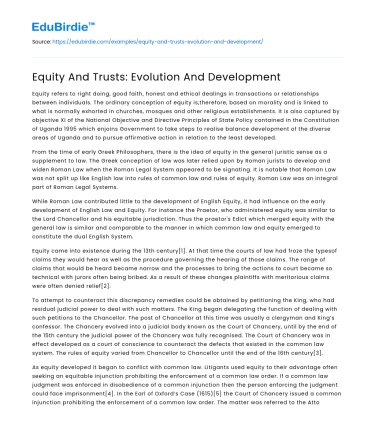 Equity And Trusts: Evolution And Development