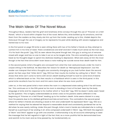 The Main Ideas Of The Novel Maus