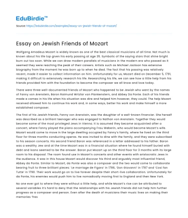 Essay on Jewish Friends of Mozart
