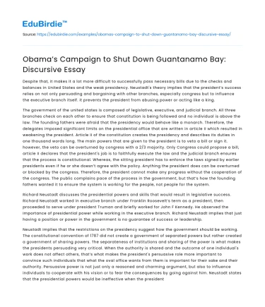 Obama’s Campaign to Shut Down Guantanamo Bay: Discursive Essay