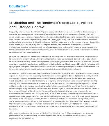 Ex Machina and The Handmaid’s Tale: Social and Political Contexts