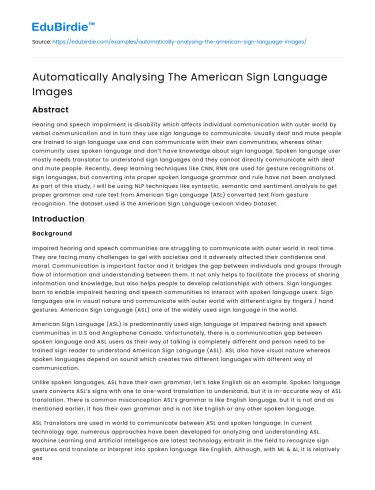 Automatically Analysing The American Sign Language Images