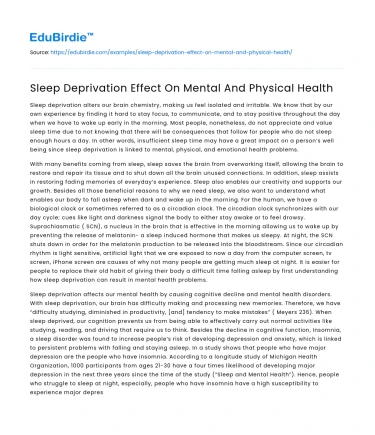 Sleep Deprivation Effect On Mental And Physical Health