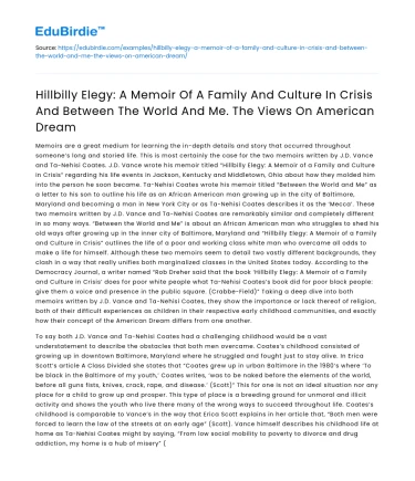 Hillbilly Elegy: Family, Culture, American Dream