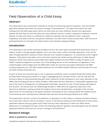 Field Observation of a Child Essay