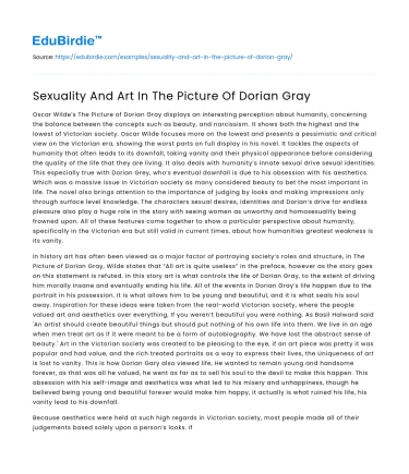 Sexuality And Art In The Picture Of Dorian Gray