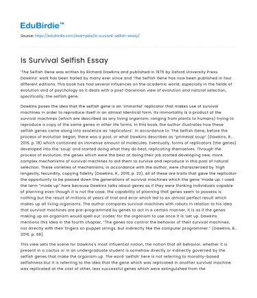 Is Survival Selfish Essay