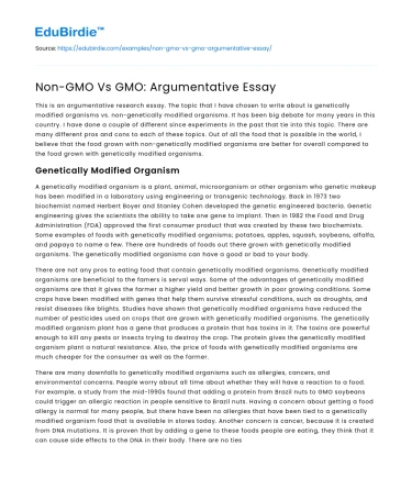 Debate on Non-GMO and GMO Foods