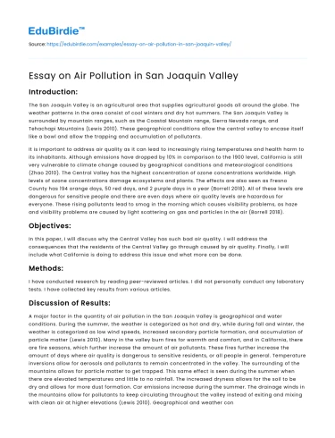 Essay on Air Pollution in San Joaquin Valley