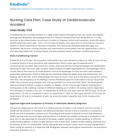 Nursing Care Plan: Case Study of Cerebrovascular Accident