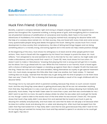 Huck Finn Friend: Critical Essay