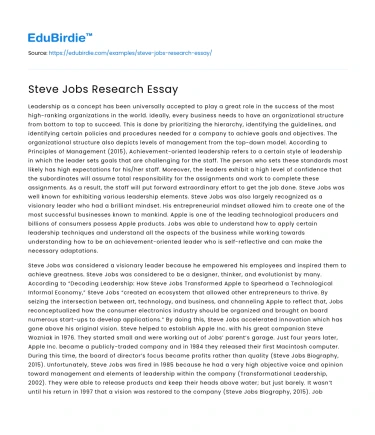 Steve Jobs Research Essay