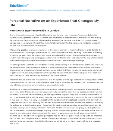 Personal Narrative on an Experience That Changed My Life