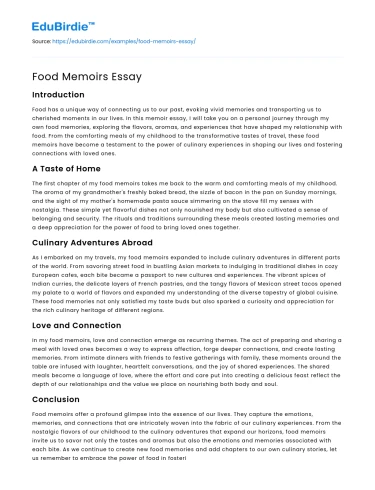 Food Memoirs Essay