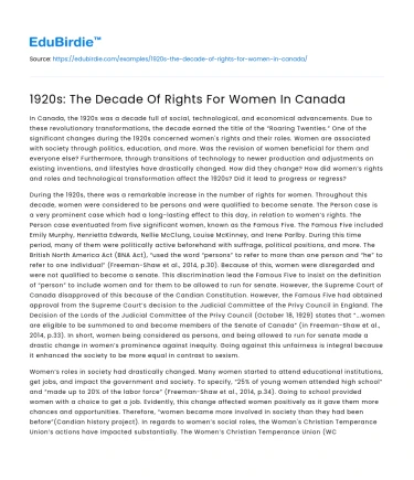 1920s: The Decade Of Rights For Women In Canada
