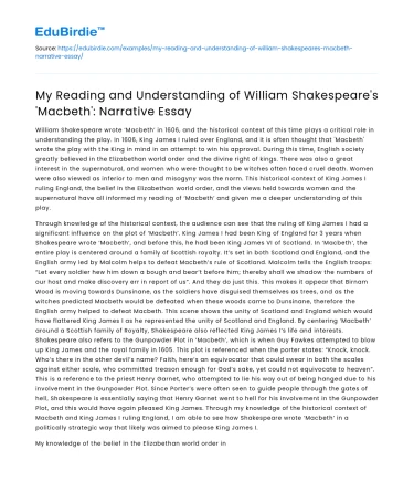 Reading and Understanding ‘Macbeth’: A Narrative Essay