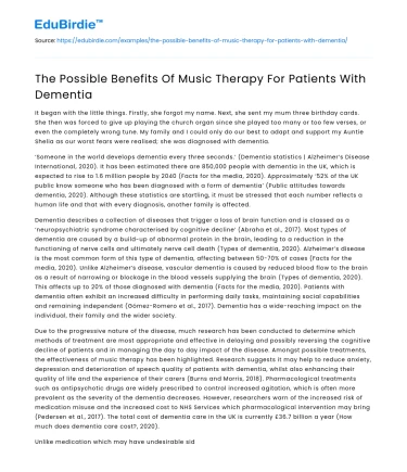 The Possible Benefits Of Music Therapy For Patients With Dementia