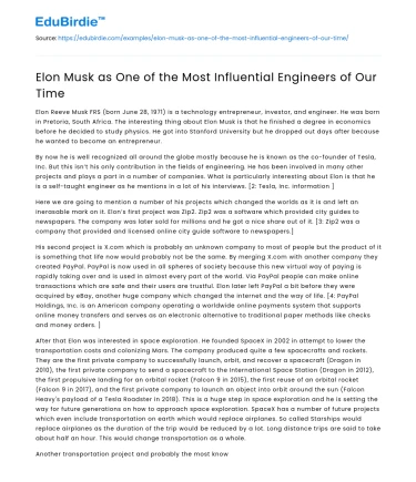 Elon Musk as One of the Most Influential Engineers of Our Time