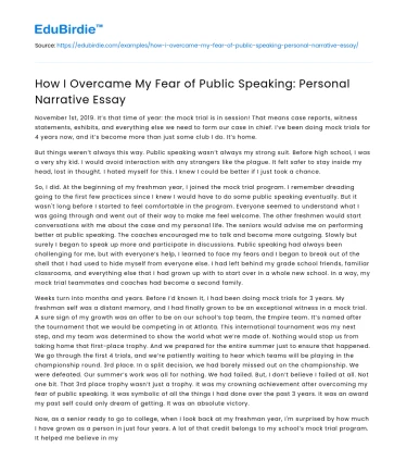 How I Overcame My Fear of Public Speaking: Personal Narrative Essay