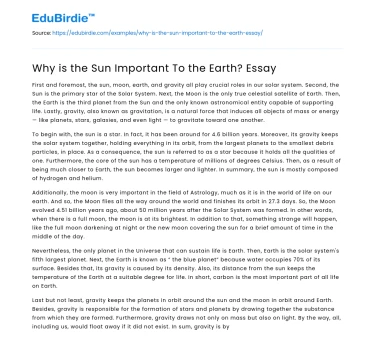 Why is the Sun Important To the Earth? Essay