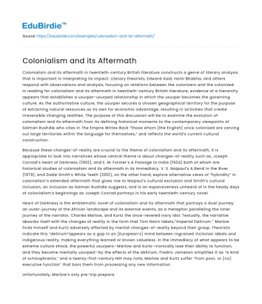 Colonialism and its Aftermath