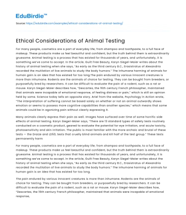 Ethical Considerations of Animal Testing