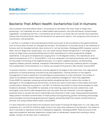 Bacteria That Affect Health: Escherichia Coli In Humans