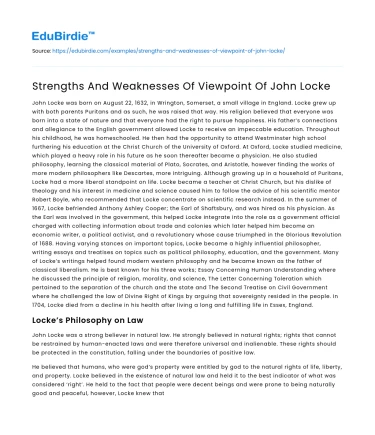 Strengths And Weaknesses Of Viewpoint Of John Locke