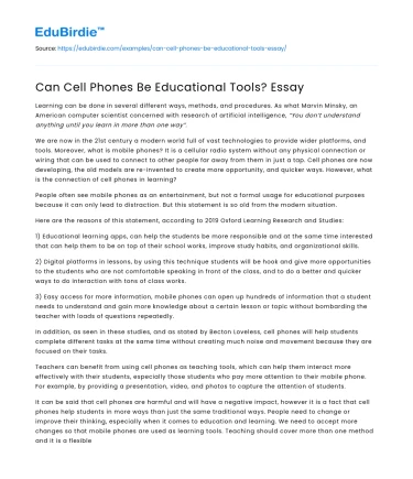 Can Cell Phones Be Educational Tools? Essay