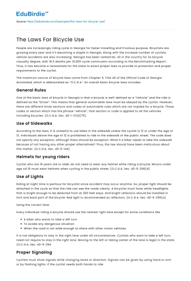 Regulatory Framework for Bicycle Usage