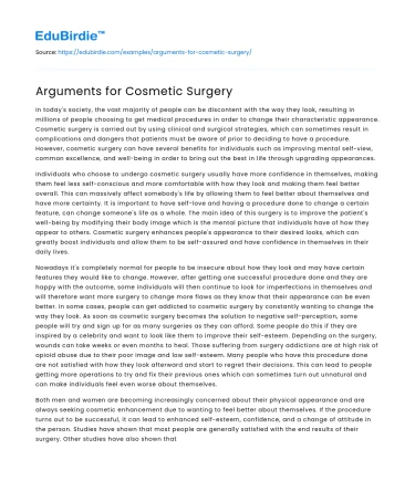 Arguments for Cosmetic Surgery