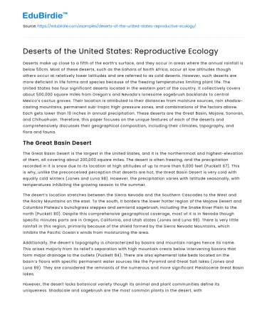Deserts of the United States: Reproductive Ecology